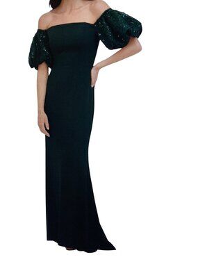 ELIZA J PETITE OFF-THE-SHOULDER SEQUIN HUNTER GREEN HIGH LOW  2P High Low  NWT
